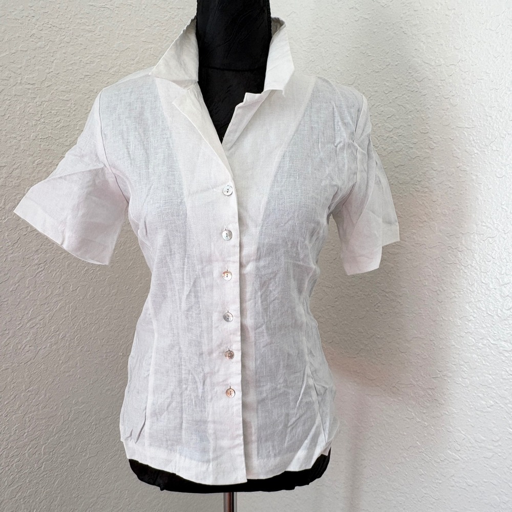 Hunt Club Linen Button Down Shirt Short Sleeve Womens 4M White